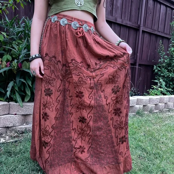 Rustic Patchwork Embroidered Boho Skirt - Picture 5 of 16